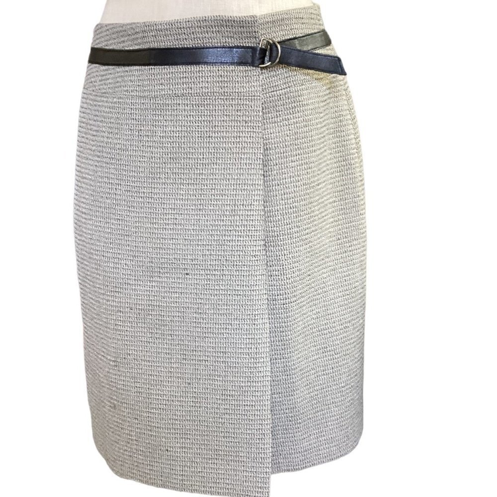 Alfani Woven Faux Wrap Skirt Attached Belt Sz 10 Beige 143i